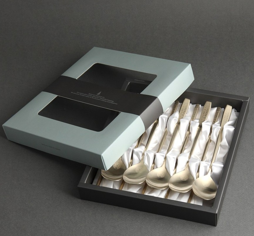 5人用 チタンコーティング 金色 スプーン＆箸セット 訓民正音刻印入り 韓国製 ギフトセット