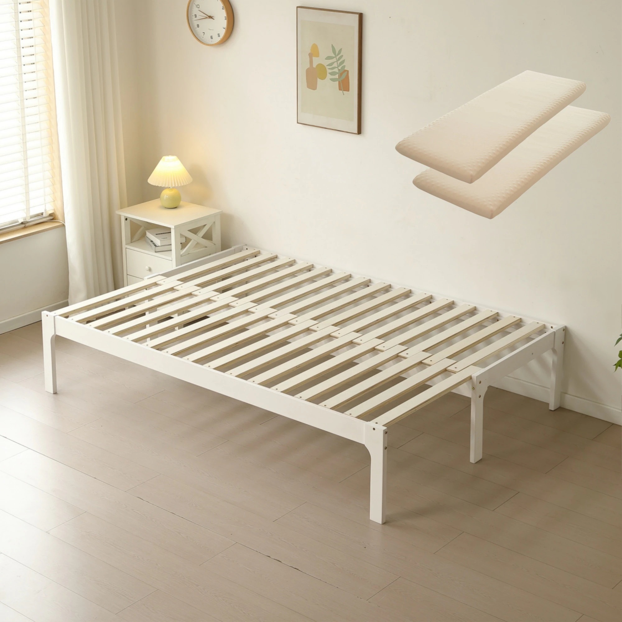 【国内発送】120【幅70cmマット2個付き】ソファベッド ディベッド 木製 伸長式ベッド ダブル D 2way パイン材 フレームのみ すのこ シングル セミシングル セミダブル SS~D