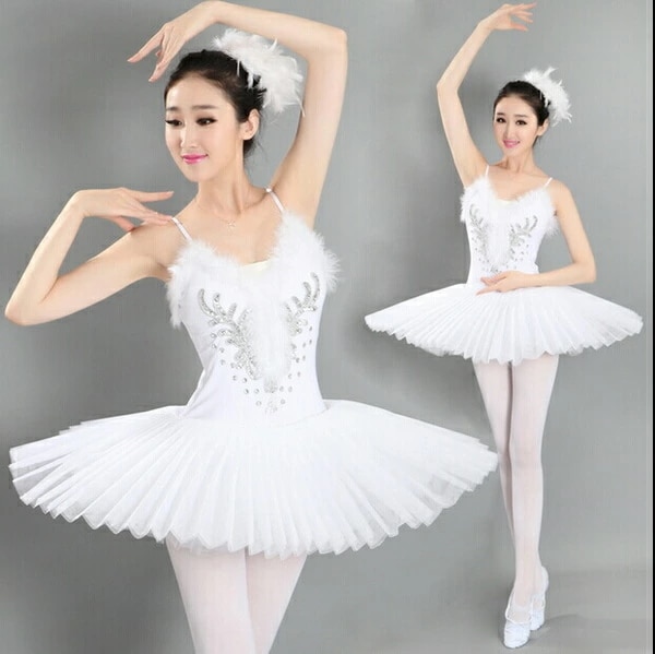 バレエ リトルスワン レオタード 女性 ドレス ダンス ステージ衣装 バレエ レディースのダンス衣装 バレエレオタード 舞台衣装 練習用 競技着 白 dm061d3d3n1