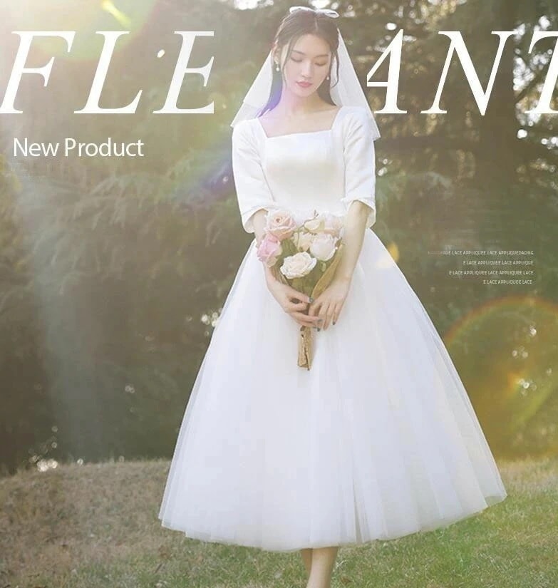 ウエディングドレス ロング丈 ミモレ丈 ウェディングドレス パーティードレス 五分袖 スクエアネック エレガント ミニドレス 結婚式 二次会 お呼ばれ 前撮り 後撮り フォマール ドレス ふんわり 7,226円