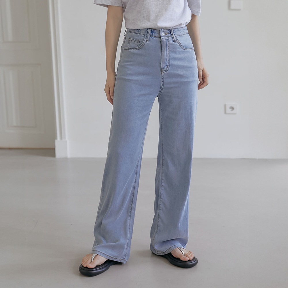 ショーロンキビオプションジェムクールテンセルデニムワイドバンディングパンツ