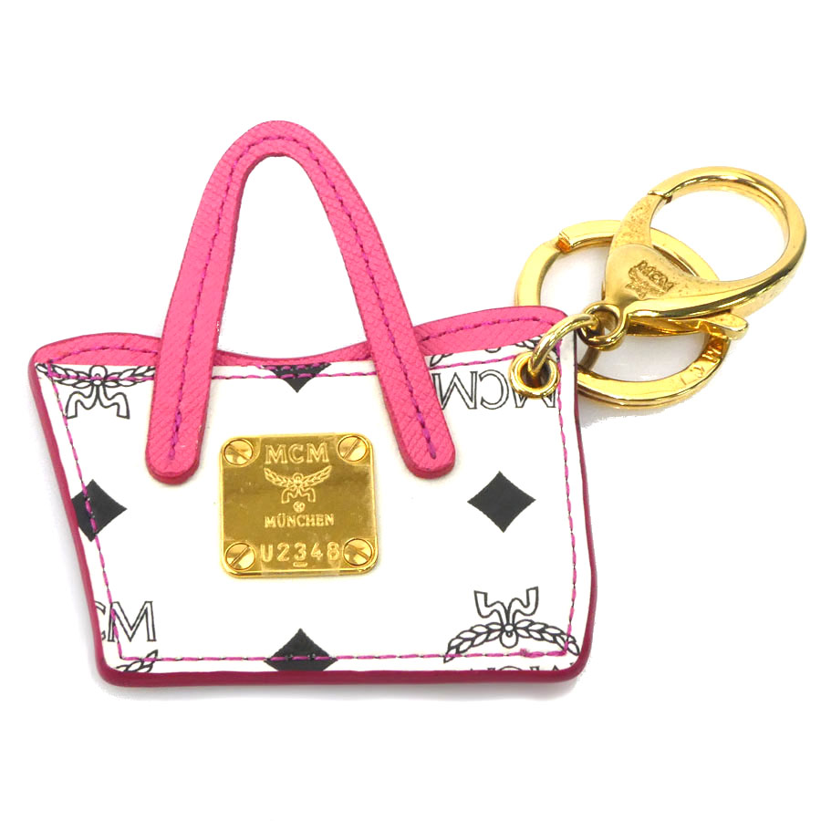 エム シー エム MCM チャーム キーリング レザー ピンク×ホワイト ユニセックス h31329a