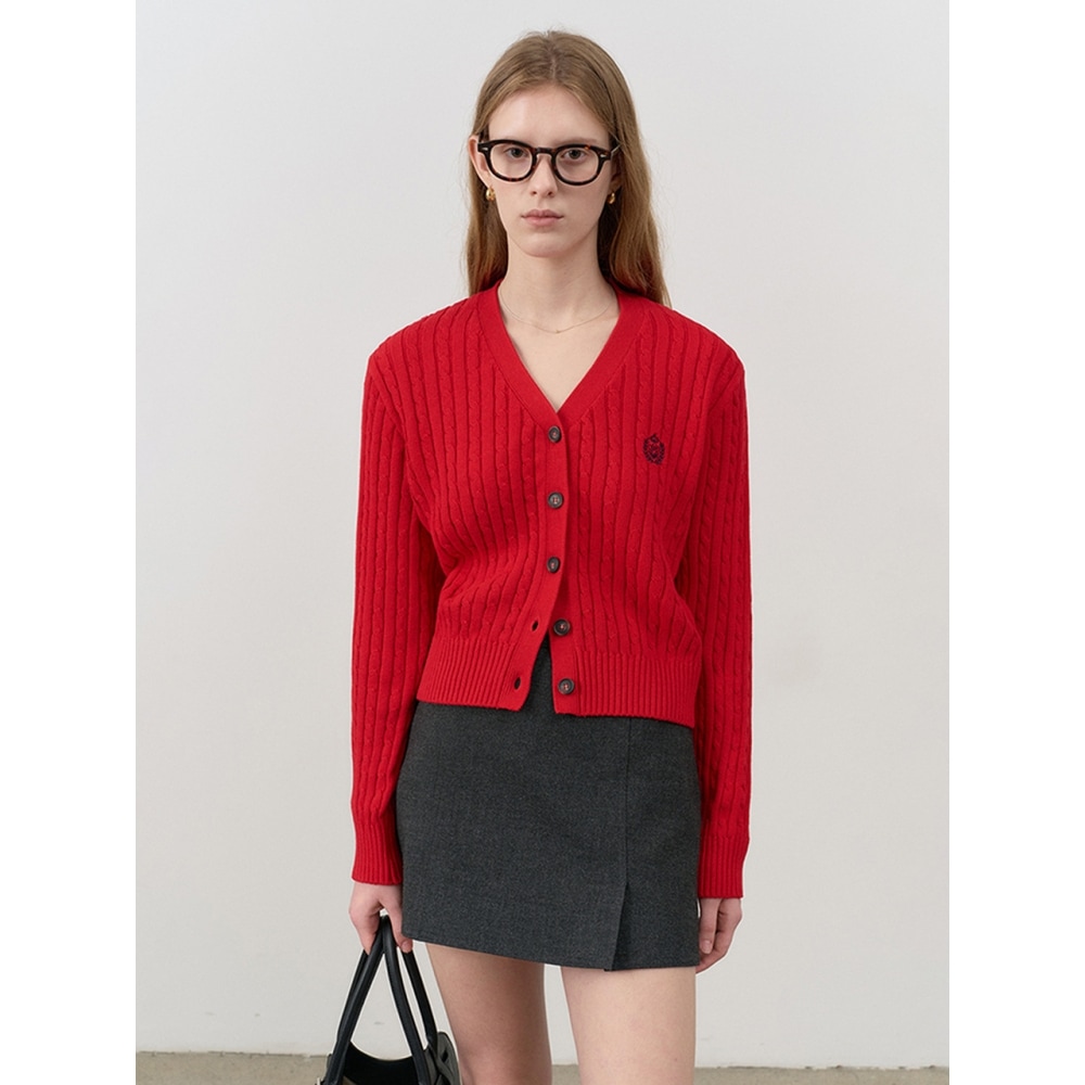 Dunst 女性用クレストロゴケーブルカーディガンレッド UDSW4C204R2