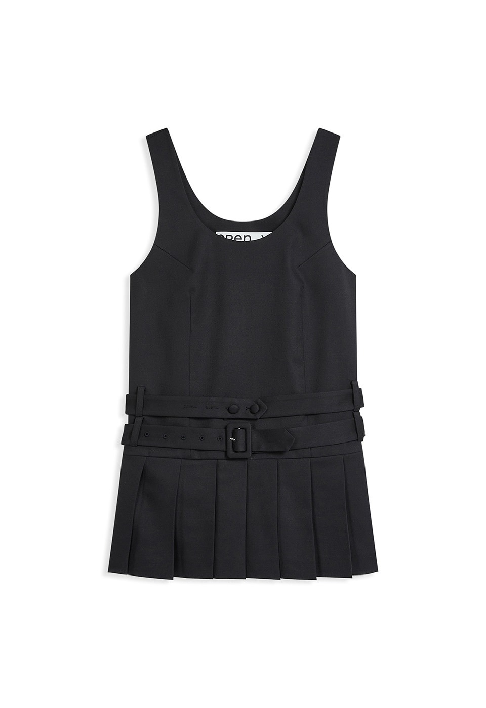 【OPEN Yy】 BELTED PLEATED MINI DRESS : BLACK