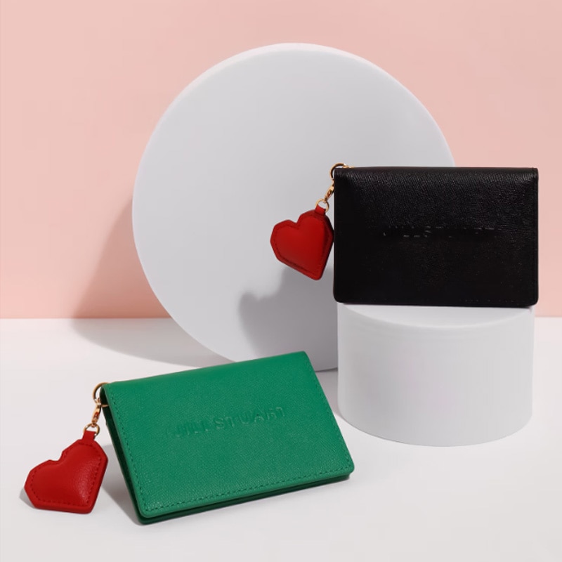 アイボリーエンボスロゴ牛革カード財布/ブラック/アイボリー