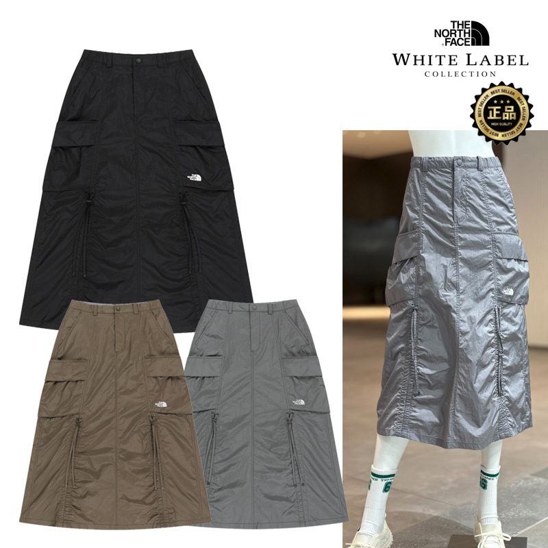 NK6NS34 WHITE LABEL WS SHELDON SKIRT 26SS 韓国限定ライン Aライン ロング丈 カーゴポケット ナイロン ストリング 韓国っぽ コーデ提案 Tシャツ デニム