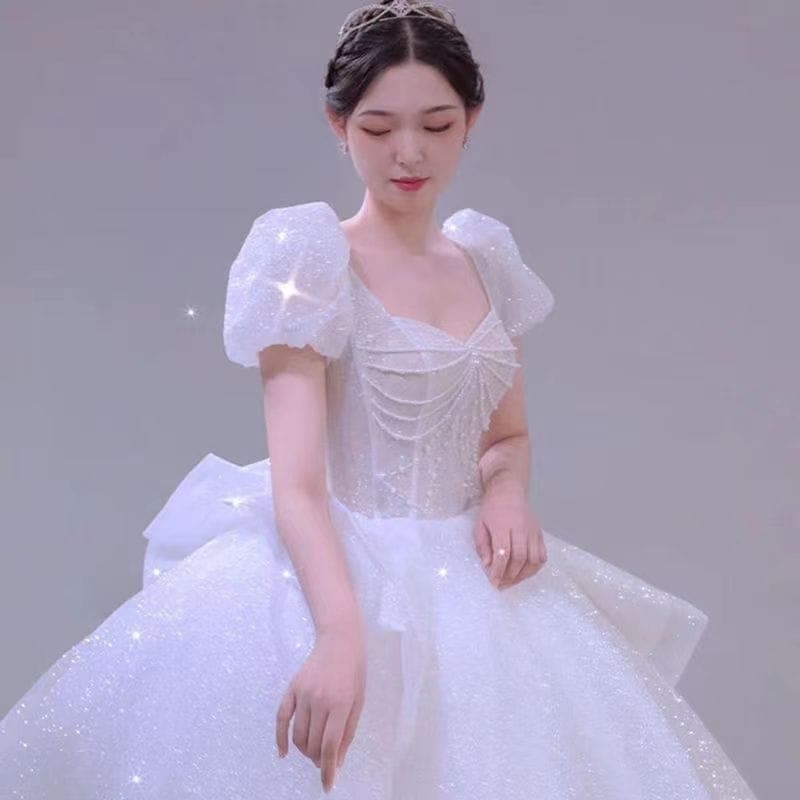 【2枚購入で 3oo円OFF！】メインのウェディングドレス 2025 花嫁ハイエンドプラスサイズのドレス小さな白ライトテール女性重工業チー地