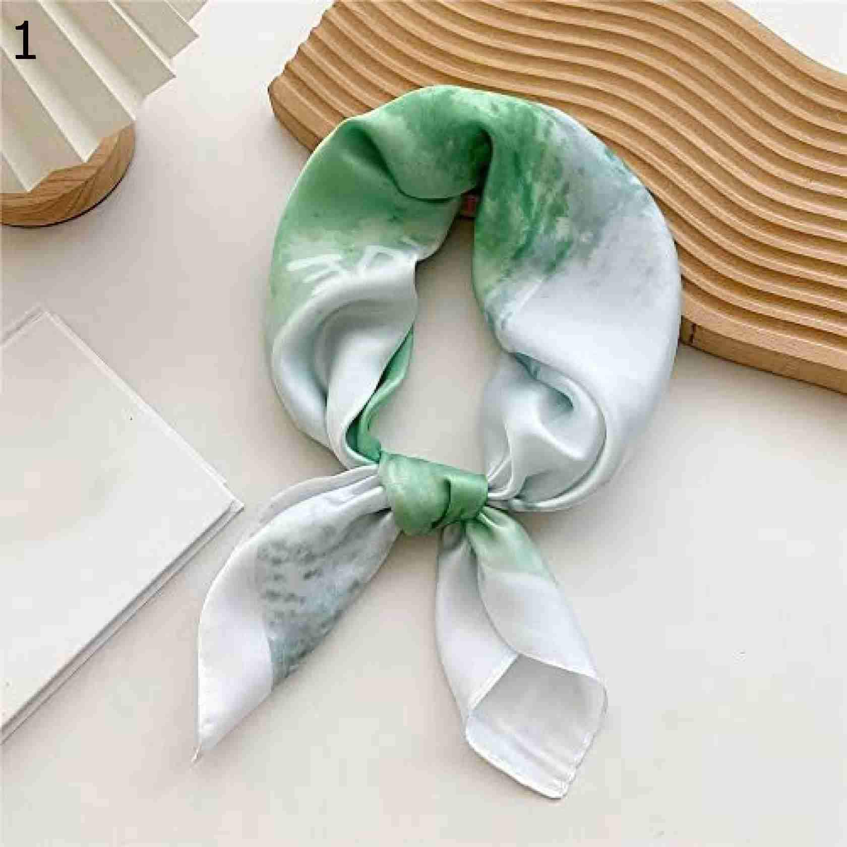 【20%OFFクーポン～】プリントヘッドスカーフ女性ヘッドバンドウェーブヘアラップネッカチーフ女性サテンスクエアスカーフショール スカーフ (Color : Green Size : 70x70c