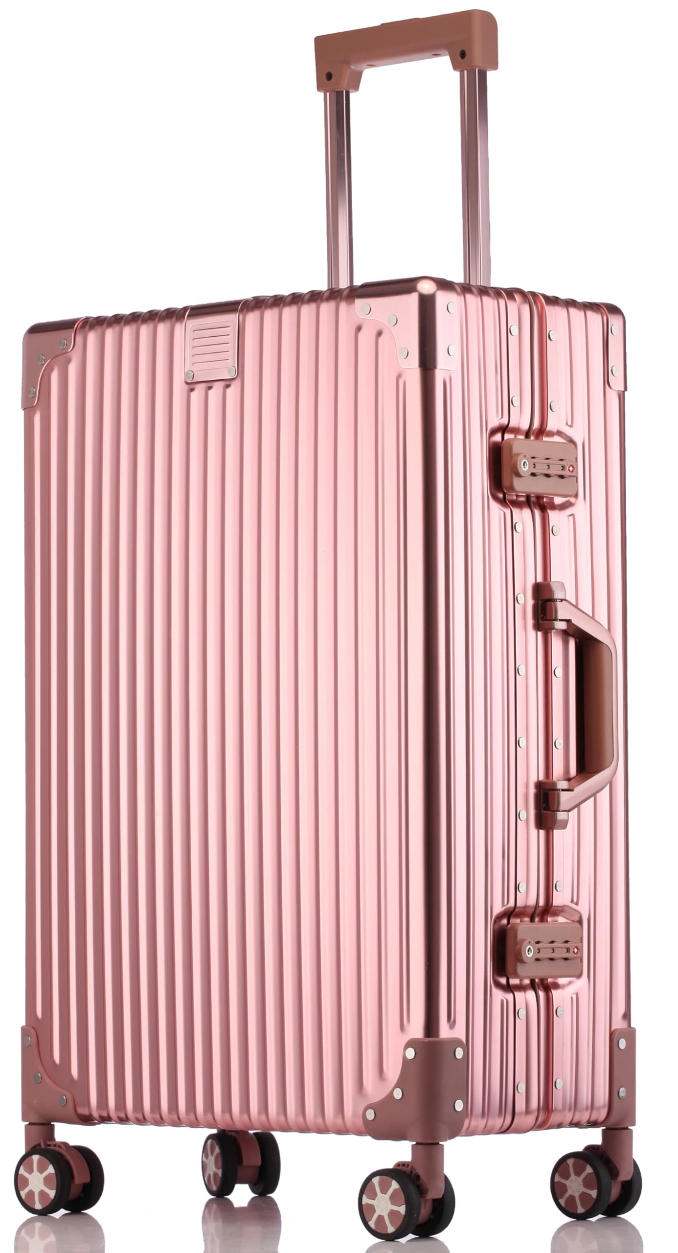 [LNMLAN] スーツケース アルミ・マグネシウム合金ボディ キャリーケース 機内持込 キャリーバッグ TSAロック付き 頑丈 軽量 静音 大容量 ビジネス 旅行出張1805 (ローズゴールド M