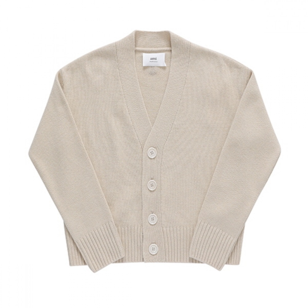 AMI UKC034 KN0028 721 アミドクールトーンオントーンハートロゴ Vネッククロップパブリックカーディガン