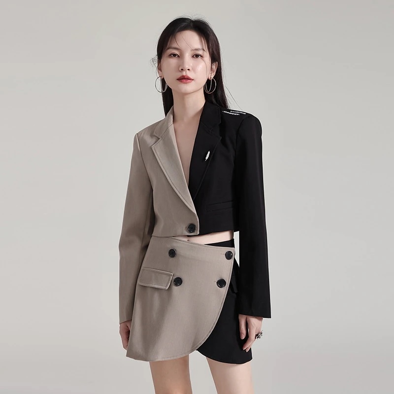 新作 気質 切り替え ショット丈 スーツ ジャケット スカート 二点セット スーツジャケット 長袖