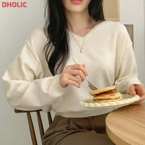 ルーズクロップド長袖Vネックニット・1934162