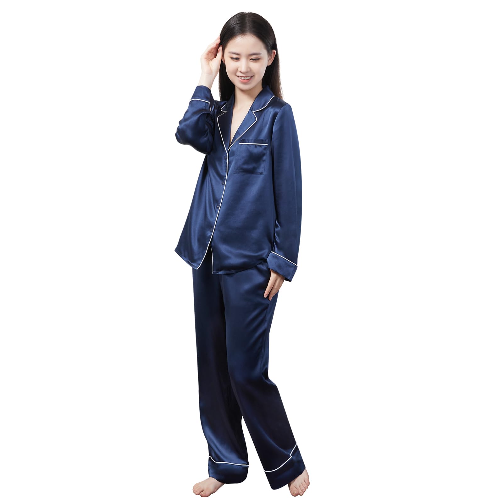 [Utukky] シルクパジャマ レディース シルク100% 6Aランク【2024夏新登場 TVで紹介されたブランド】 冷感 夏用 長袖 長ズボン 上下セット ルームウェア 前開き 静電気防止 吸湿保