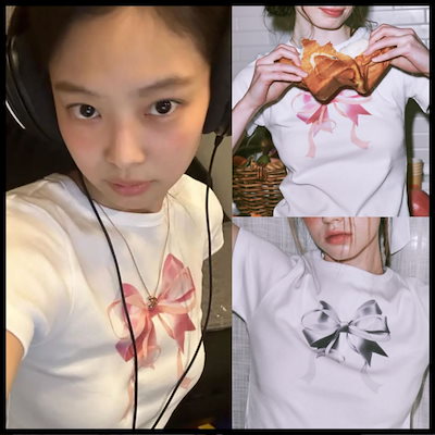◆RONRON DOUBLE RIBBON スリムクロップロングスリーブ/4色◆ ☆ITZY ユナ / AESPA ニンニン 着用！！【RONRON】DOUBLE RIBBON