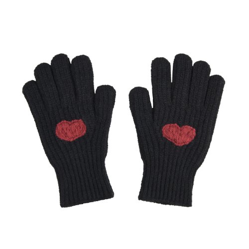 Heart Knit Gloves - [BLACK]