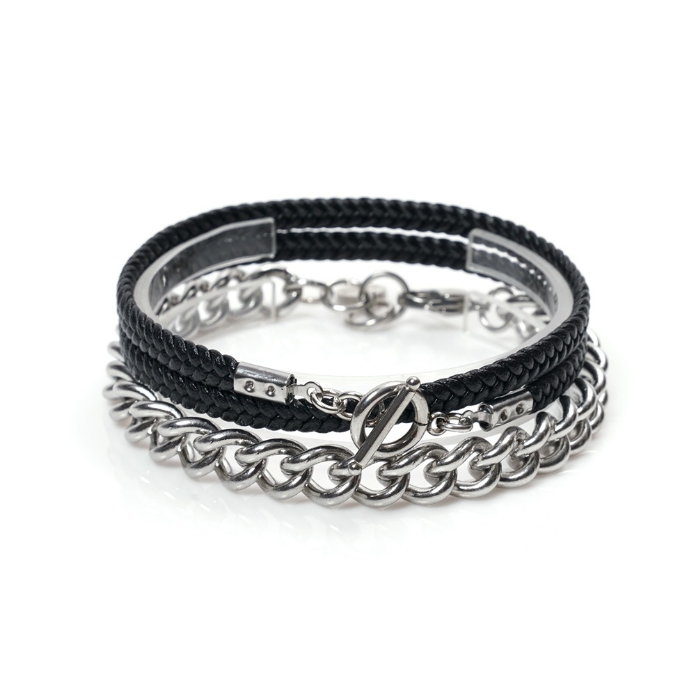 JBANS クラシックラウンディングサージカルチェーン 369 フラットブレード 760 レザーブレスレットセット (C2201-SE224_BK)