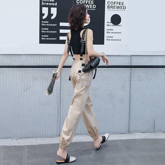 オールインワン サロペット レディース オーバーオール パンツ ロング丈 袖なし ポケット付き バックシャン バイカラー 上品 韓国 ファッション