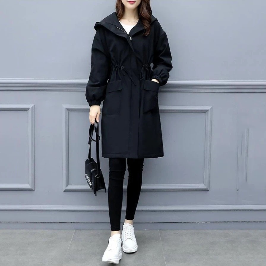 【店長推薦】 上品なシルエット シンプル 大きいサイズ 無地 カジュアル 春秋冬 ファスナー フード付き 膝丈 長袖 大きいサイズ ジッパート レンチコート