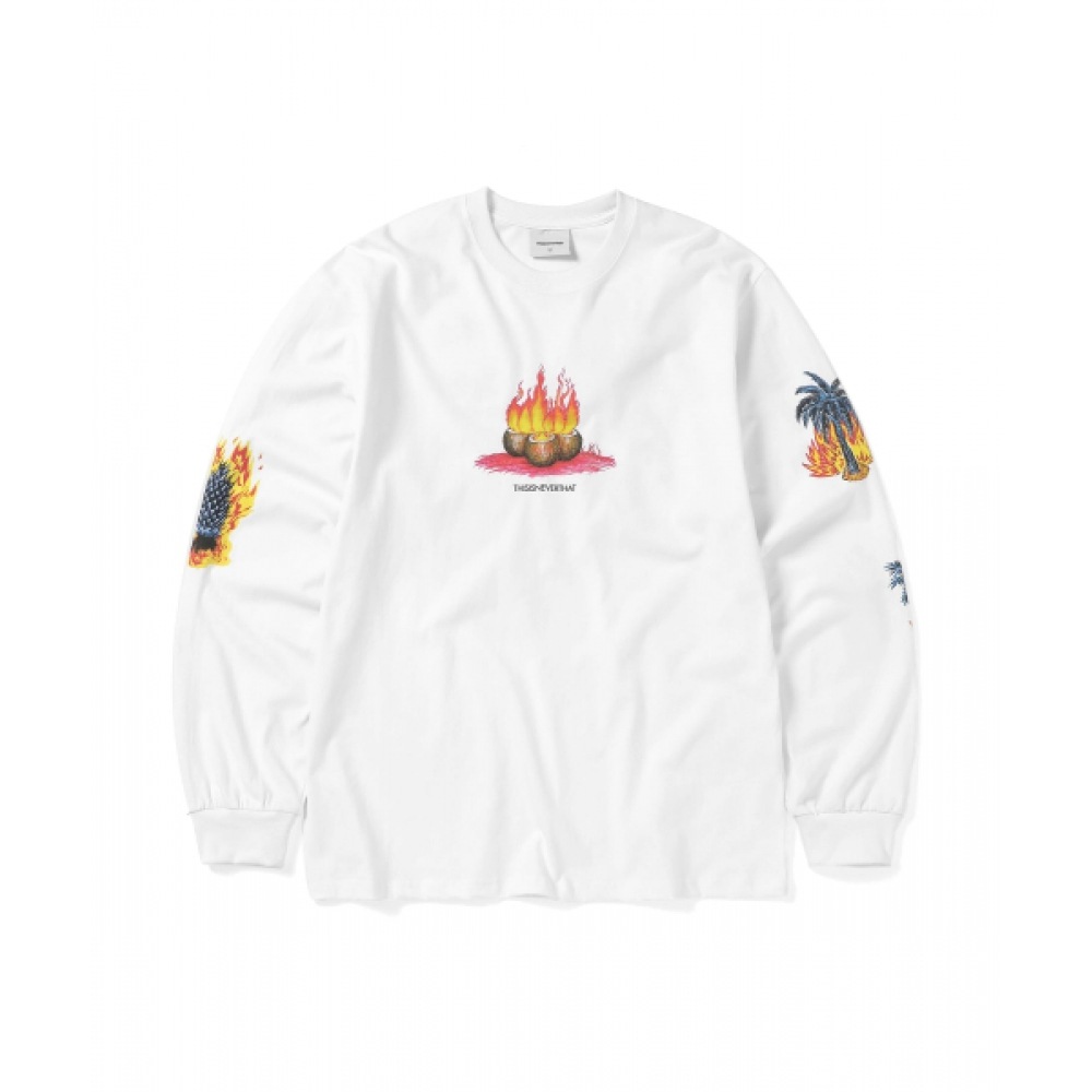 これはネヴァー・ザト・バーニング・パームツリー L/S Tシャツホワイト