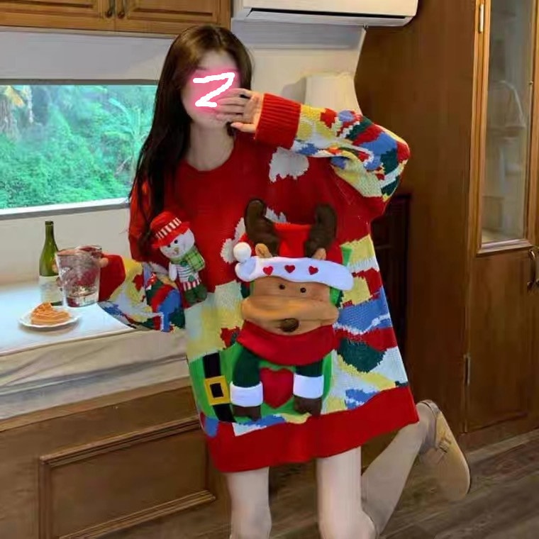 2024 秋と冬レッドクリスマス新多用途スタイルセーター女性の肥厚怠惰なスタイルセーター女性のアウターファッション