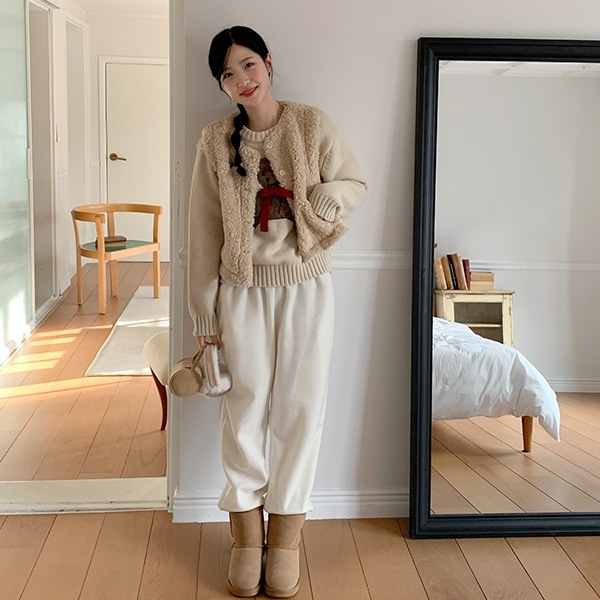 ps5025 (デイリー必須アイテム/保温性アップ/サイズフリー) デント フリース バンディング ワイドトレーニング ジョガーパンツ