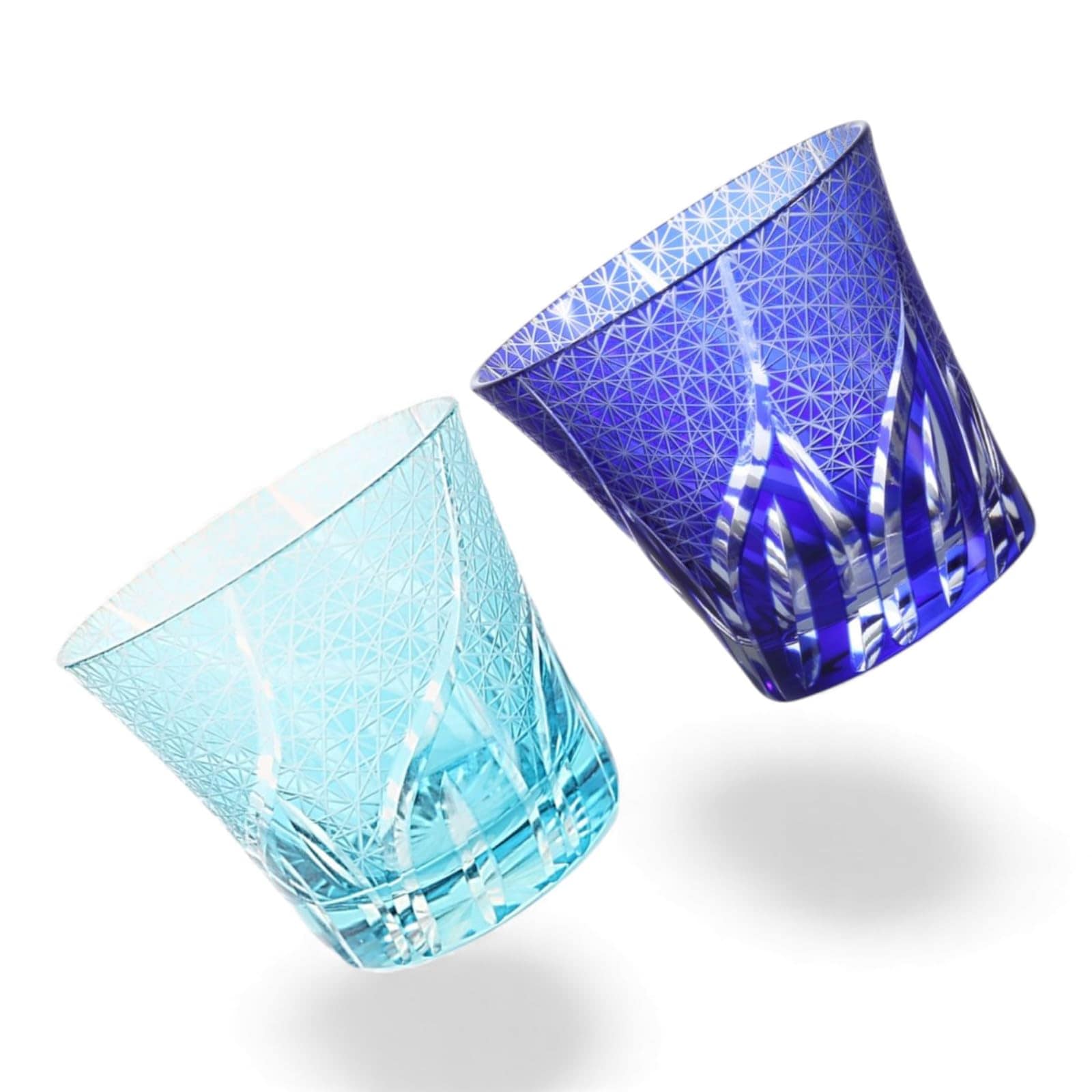 匠美風 ディナー ラグゼ 切子 ペア グラス カップ Φ94xH85mm 240cc 乱彫小紋 アクア & ブルー 煌雅 PNO.331657