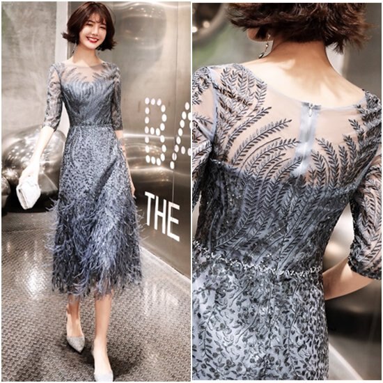 【取寄：納期2週間】結婚式ドレス パーティードレス 大きいサイズ XL 2XL 半袖 ミドル丈スカート お呼ばれ きれいめ ワンピースドレス セレモニー 体型カバー Aラインスカート ゴージャス