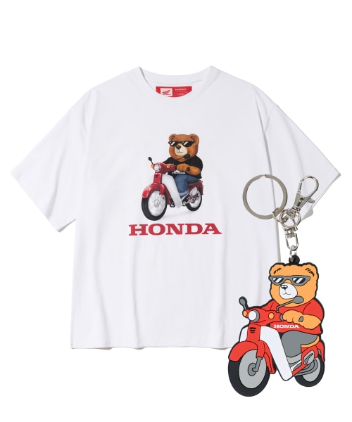 [HONDA] ベアTシャツ + キーリング ( White )