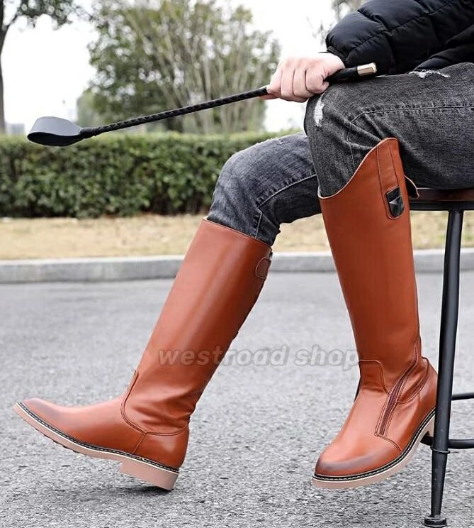 超特価カジ ブーツの履きやすい サイドファスナー 通気性 ブーツ 乗馬用 用品 馬具 馬術 競技 ロングブーツ レザー 牛革 メンズ ブーツ