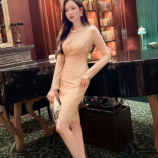 【取寄：納期2週間】結婚式ドレス 刺繍 タイト スリムフィット Vネック 発表会 演奏会 レディース 結婚式 ステージ衣装 エレガント ウエディングドレス カラードレス ハイウエスト 長袖 膝丈