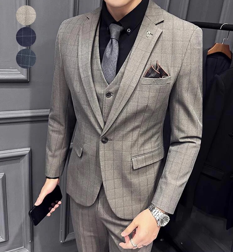 [3日出荷 最安値]新品大人気【セール 】イギリス風 結婚式スーツ 披露宴 二次会 紳士服 大きいサイズ 3ピーススーツ 細身 新作上下セット 3点セット ジャケット+ベスト+パンツ メンズ ビジネス