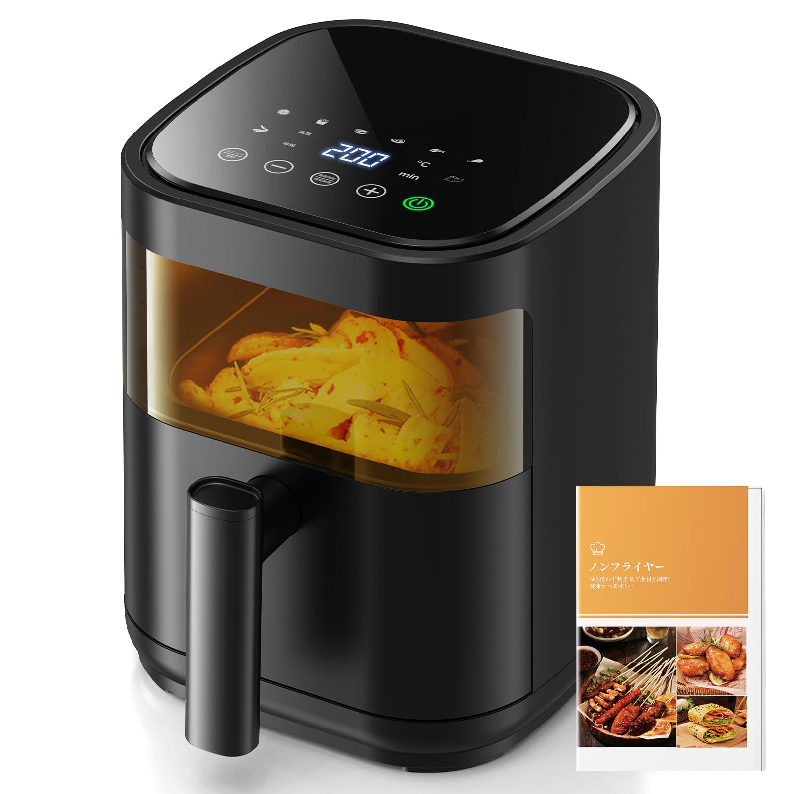 ノンフライヤー 3L 電気フライヤー ノンオイル 揚げ物 惣菜 1~2人用 可視窓 エアフライヤー LEDディスプレイ タッチパネル タイマー 温度調整 中断記憶 日本語説明書 日本語レシピ付き PS 5,186円