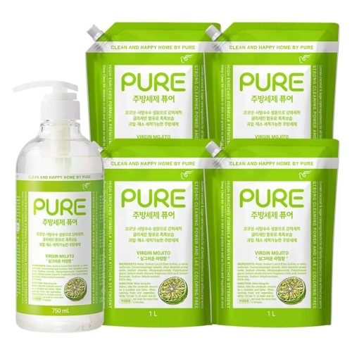 ピジョンピュアキッチン洗剤750ml + 1000ml x 4pk - バージンモヒートきれいな皿洗い強力な洗浄油の場合