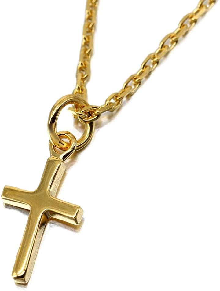 24K ゴールド コーティング ネックレス クロス 十字 シルバー 925 十字架 金 モチーフ チェーン チョーカー メンズ( ゴールド)