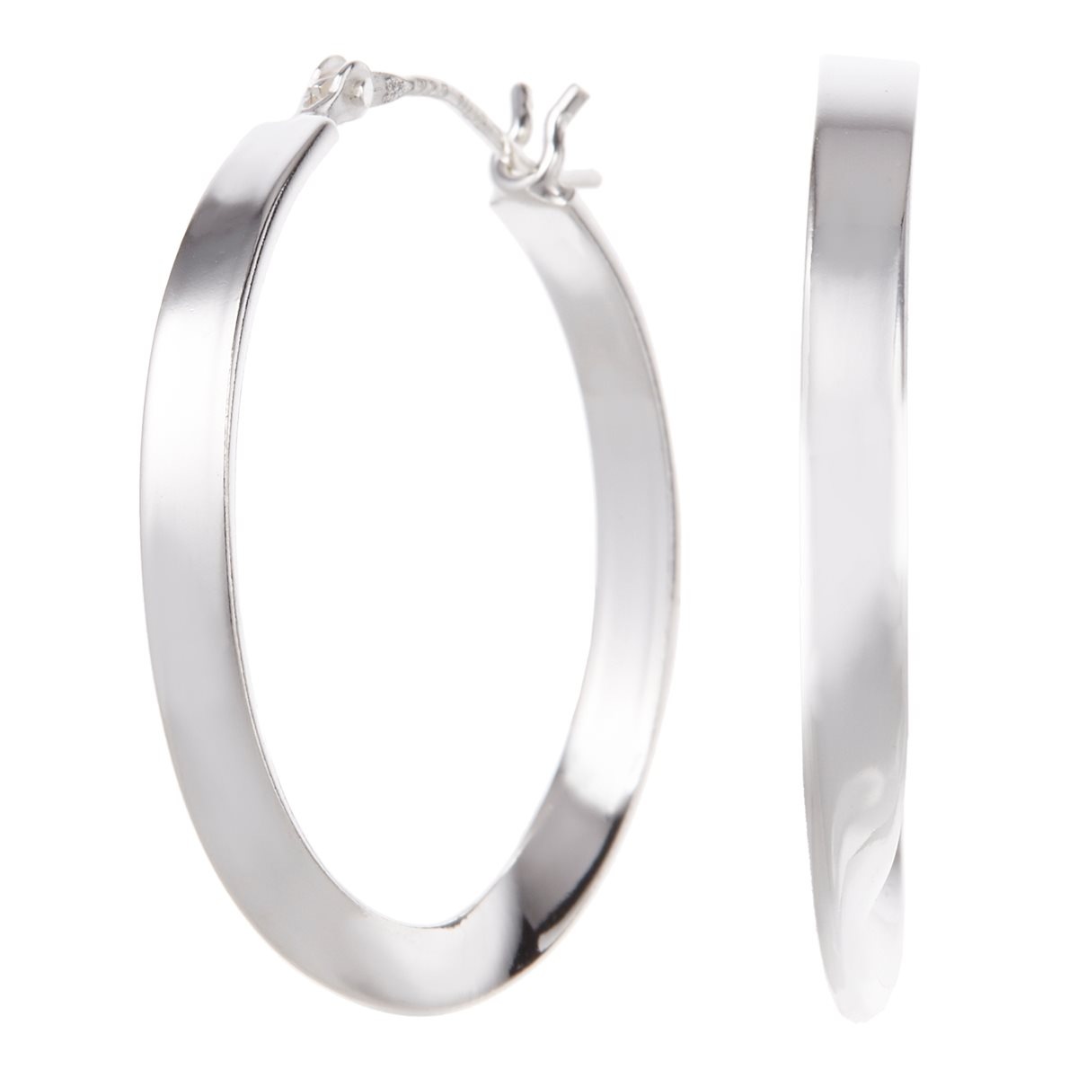 フープピアス レディース シルバー925 大きめ ひねり ねじり 平べったい 銀製品 メビウスの輪 ツヤ有り ワンタッチ装着 シンプル おしゃれ 綺麗 上品 スタイリッシュ カジュアル 普段使い 誕生