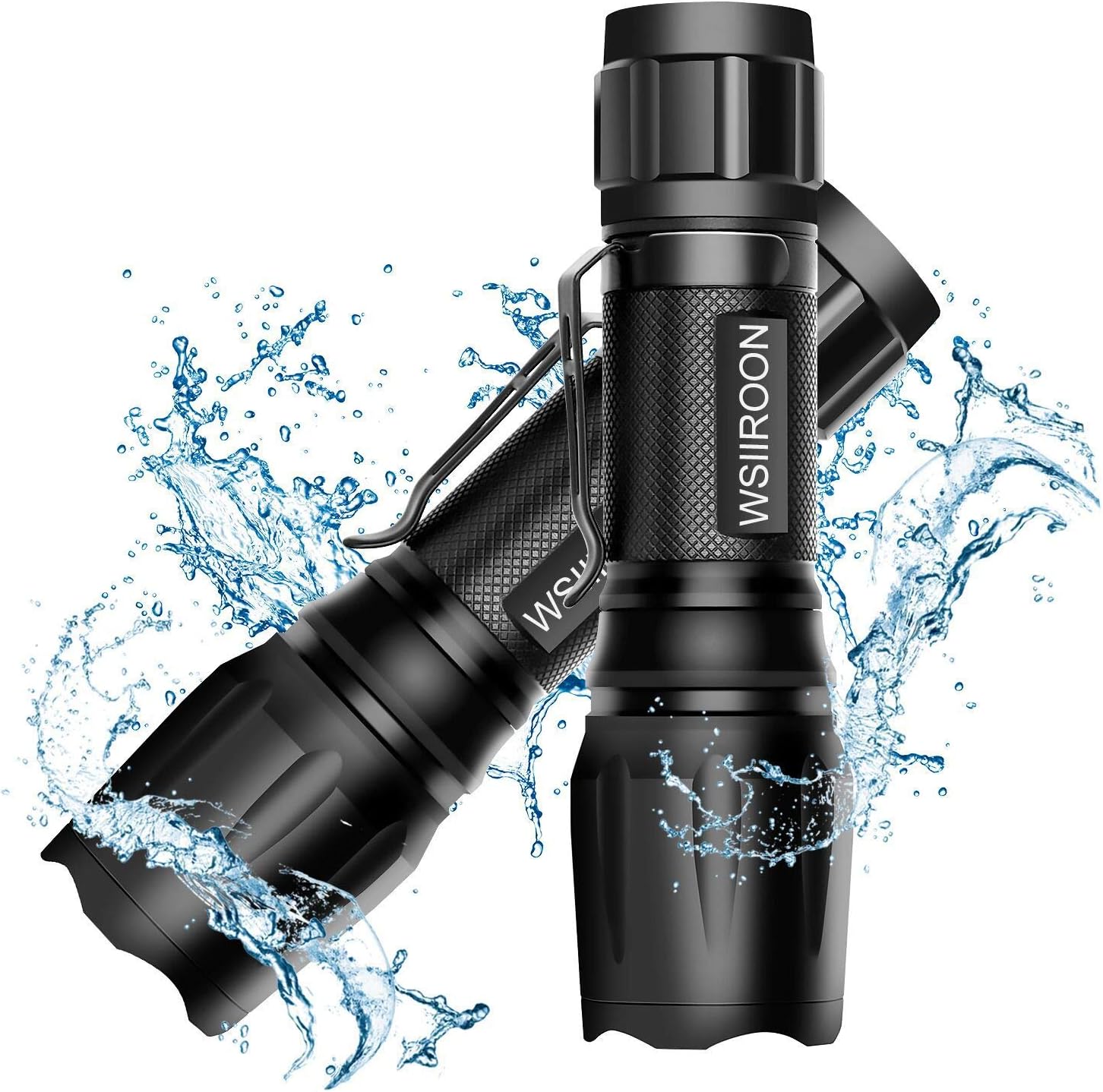 懐中電灯 LED 強力 軍用 超高輝度 小型 ズーム式 5モード 停電 防災対策 新型 軽量 フラッシュライト クリップ付き(２個セット)