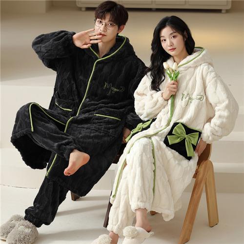 ペアパジャマ モコモコ 男女2着 セット カップル ペア ウェア セット 長袖 前開き 男女2着セット 夫婦 もこもこ メンズ ペアパジャマ カップル