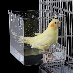吊り下げ鳥の飲み物透明なアクリル鳥の飲み物浴場鳥のケージアクセサリー小鳥用のフック付き鳥のケージアクセサリーフィンク平行カナリア12.8 x 11.3 x 13 cm