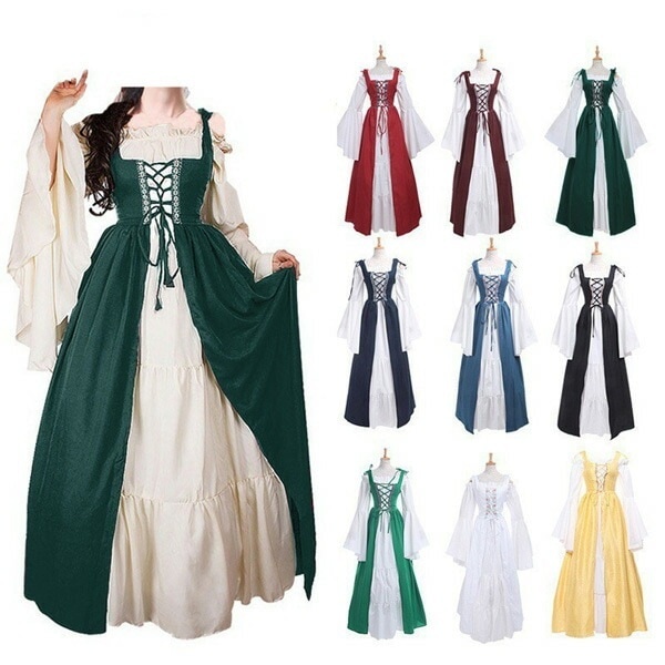 【激安開催！】宮廷服ドレス 仮面舞踏会ドレス ゴシック様式 ビクトリア 風 2点セット 学園祭 文化祭 舞踏会 コスチューム 全8色 ワンピース パーティードレス 衣装 コスプレ クリスマス ハロウィ