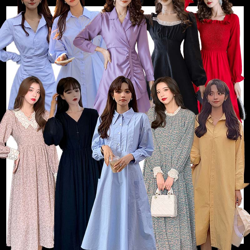 21新品春秋冬 スカート長袖ワンピース優雅 超美質 韓国ファッション ニットワンピース 花柄スカート 女性大人気 着瘦せ効果レディースワンピース