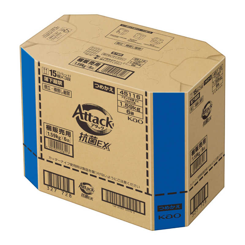 花王　(ケース販売) アタック 抗菌EX つめかえ用 1590g×6袋入り
