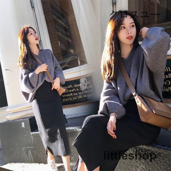 セットアップ ニットスーツ セーター フレアスカート 長袖 大人可愛い 通勤 美スタイル 2点セット チュニック 着やせ 大人カジュアル 秋冬
