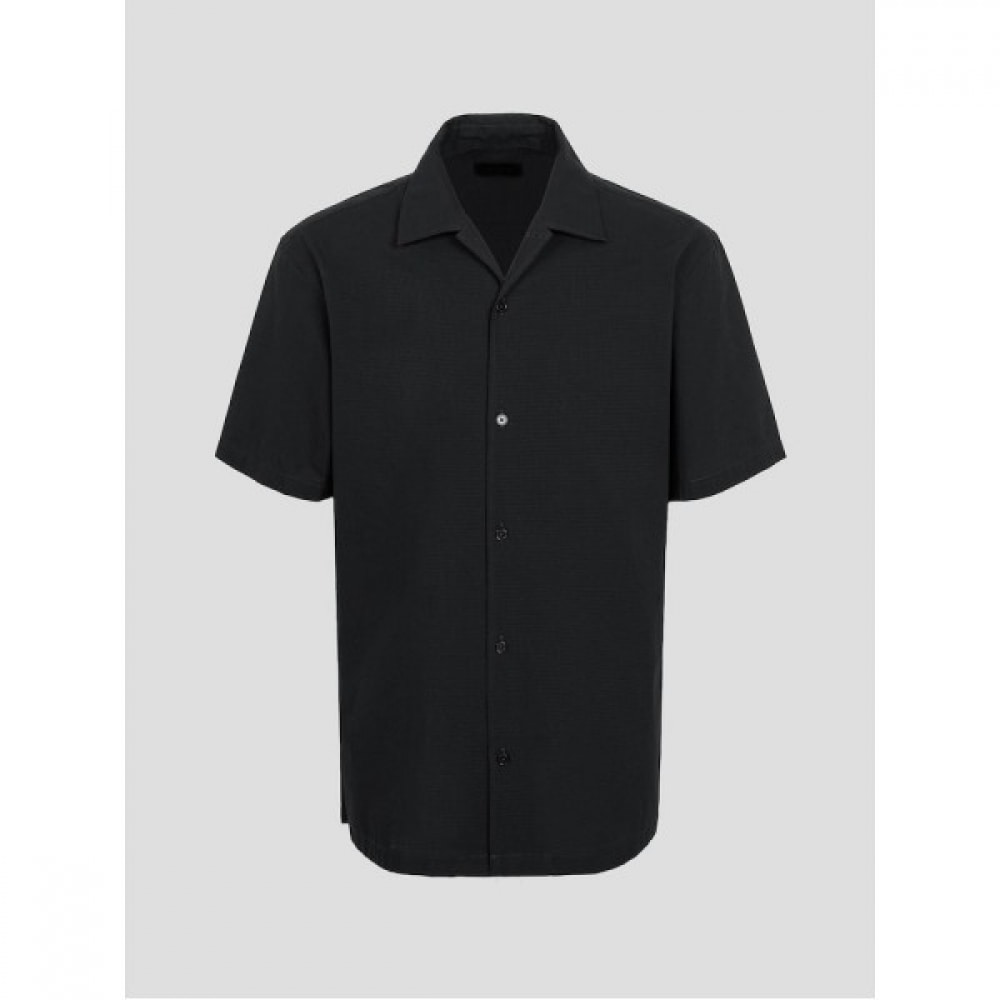 （ロガディス）ソリッドオープンカラーレギュラーフィット半袖シャツ-ブラック（MA4465AC45）