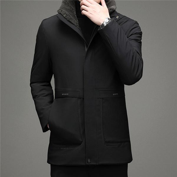 ビジネスジャケット メンズ 中綿入り ミドル丈コート アウター ファー 通勤 ダウンジャケット 暖かい 厚手 防寒 シンプル カジュアル 軽量 防風