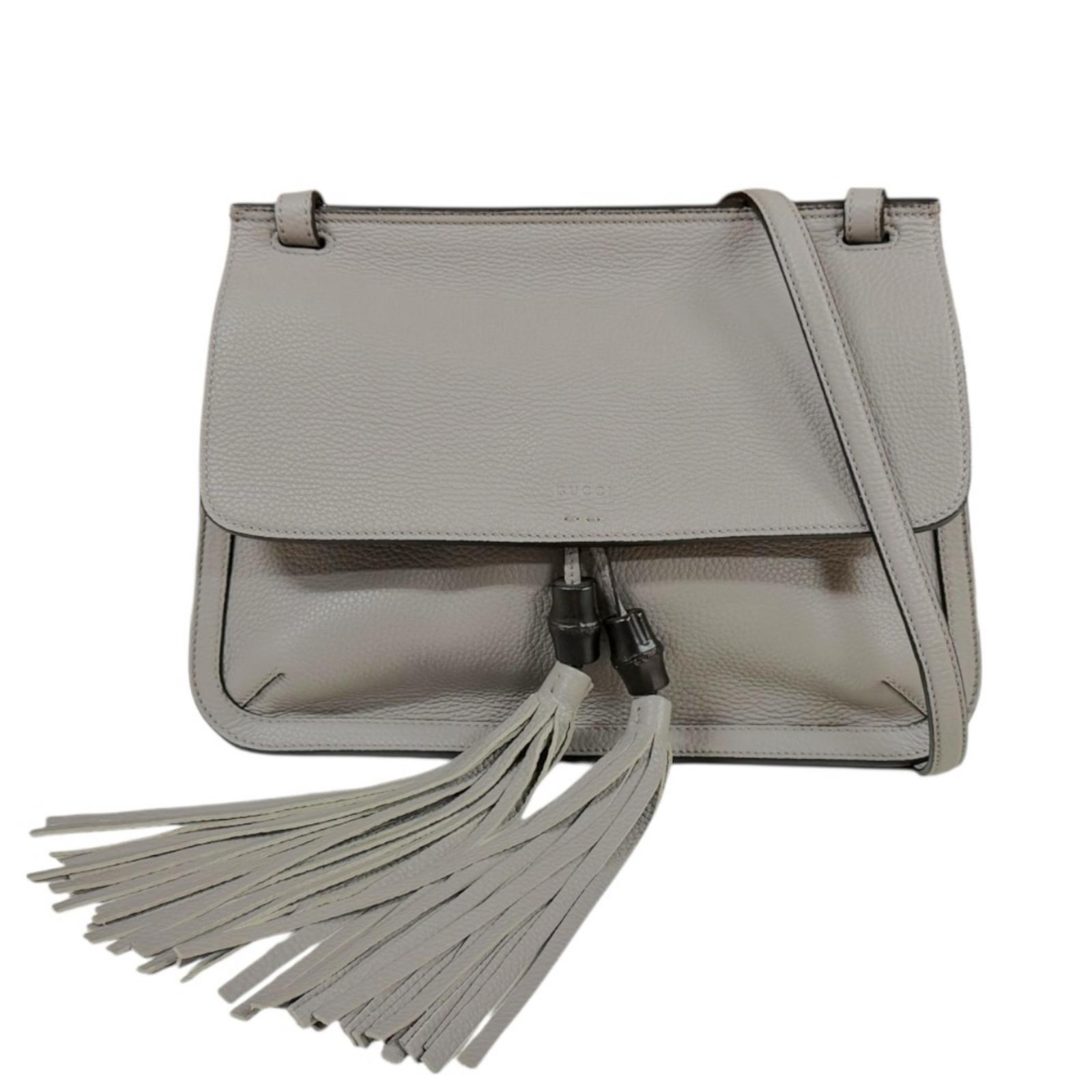 グッチ デイリー バンブー ショルダーバッグ レザー 370826 グレー GUCCI 中古