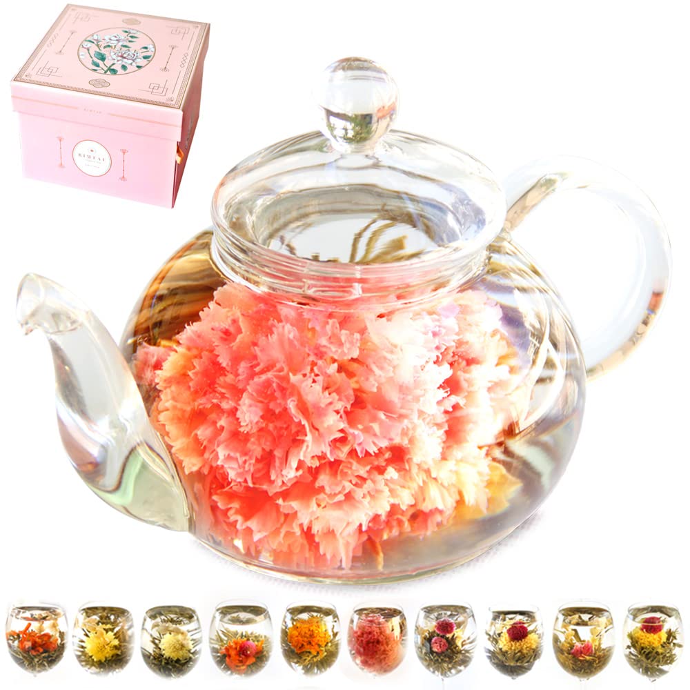 RIMTAE カーネーション 工芸茶 優雅セット 花 咲く お茶 ガラス ティーポット 付き 中国茶 花茶 詰合せ お祝い プレゼント 実用的 茶器