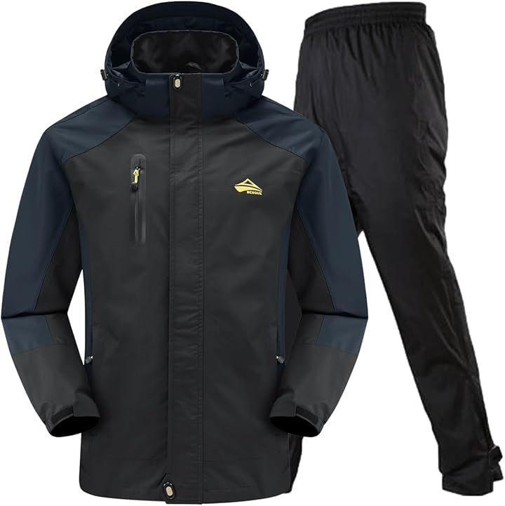 大雨でも快適 アウトドアジャケット 上下セット メンズ 登山 レインウェア 釣り バイク レインパンツ マウンテンパーカー 防水 撥水 雨具(3.ブラック (防水レインパンツ), M)