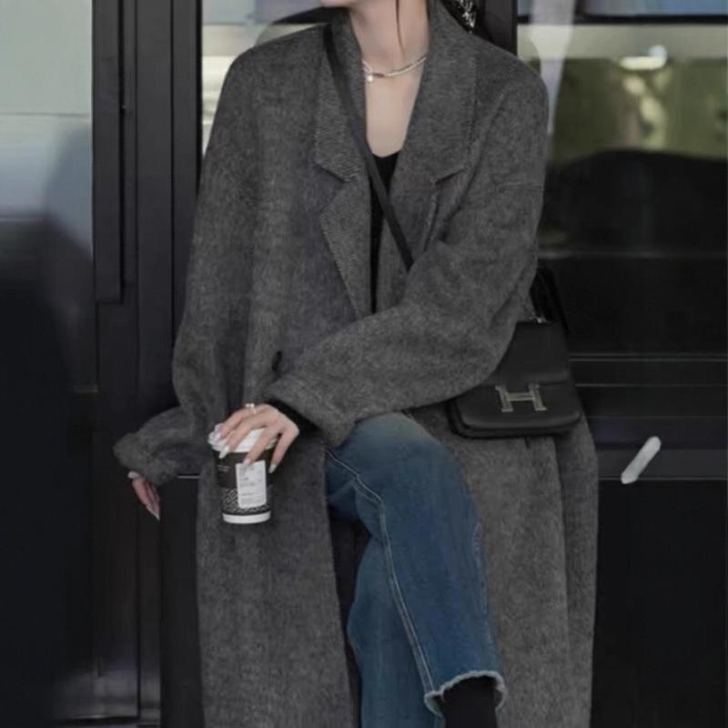 秋冬 コーデ レディース ファッション オシャレ 服 カワイイ シンプル 大人カワイイ 大きいサイズ ダーク グレー ウール コート 11,150円