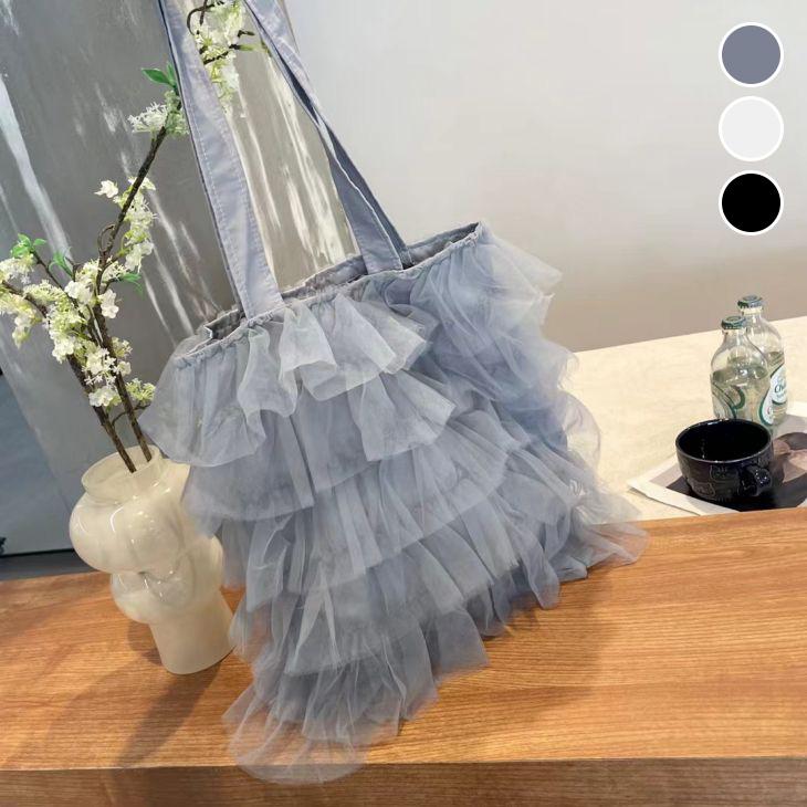 【期間限定】チュールトートバッグ フリル ワンショルダー 軽量 ティアード バッグ 【akbss24-556】【予約販売：15-20日】メ込2