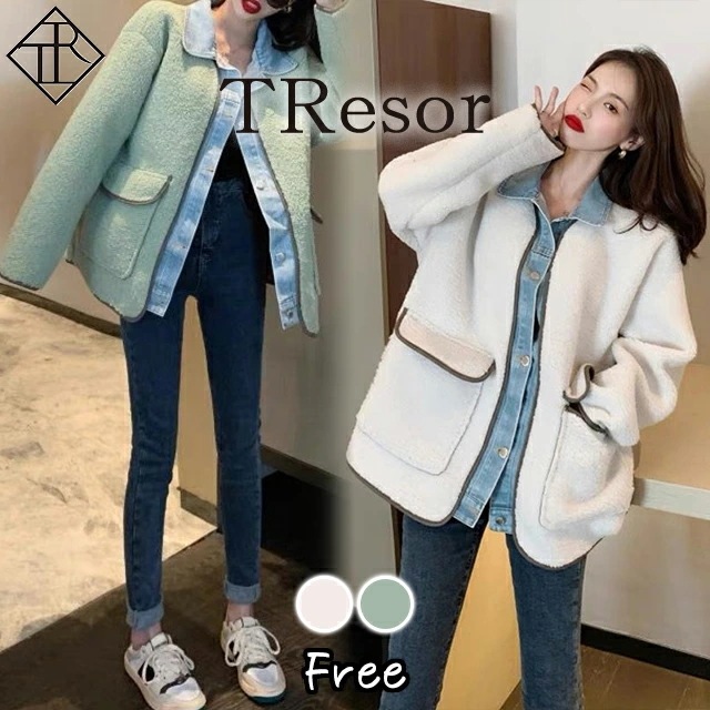 【即納】アウター レディース ボア コート ブルゾン もこもこ 大きいサイズ 秋 冬 暖かい ボアジャケット 異素材MIX 大人可愛い ナチュラル カジュアル ガーリー 防寒対策 体型カバー 痩せて